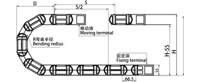 35系列強力型拖鏈主要參數(shù)圖