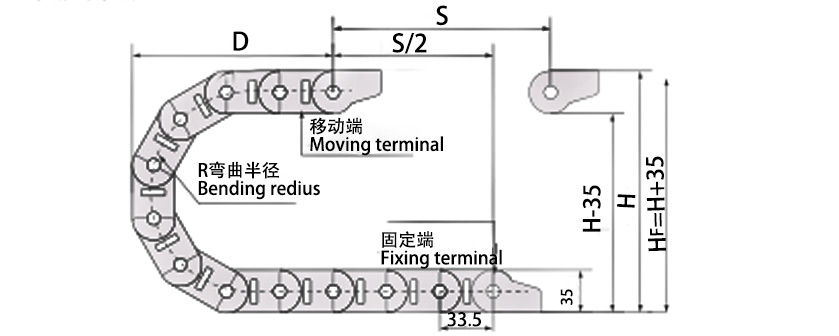 20系列高負載型拖鏈主要技術(shù)參數(shù)圖